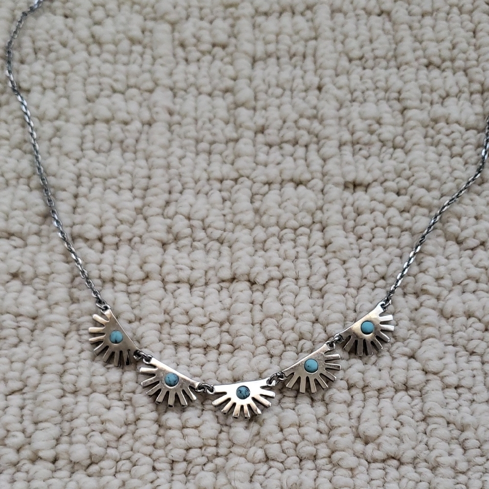 Silver Sunburst Necklace with Turquoise Accents
